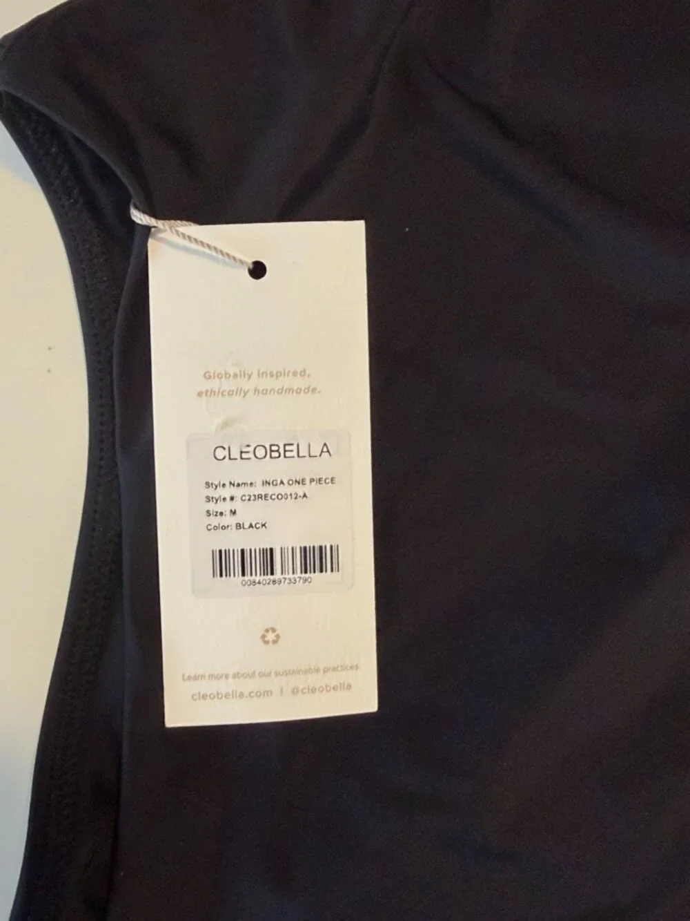 Cleobella Inga Black Bow Detail One Shoulder One Piece Bathing Suit Size Medium